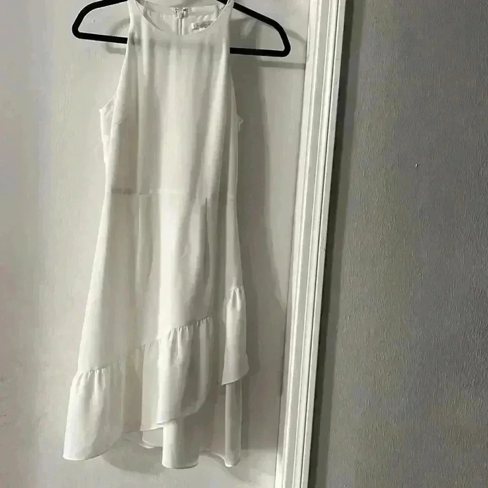Shoshanna Women's White Tiered Ruffle Trim Tulip Hem Sleeveless Dress Size 2 - Picture 2 of 9